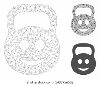 Mesh smiled ton weight model with triangle mosaic icon. Wire frame polygonal mesh of smiled ton weight. Vector mosaic of triangles in variable sizes, and color tinges.