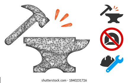 Mesh-Schmiedekunst, polygonales Web-Symbol, Vektorgrafik. Das Schlachtkörpermodell basiert auf schmiedem flachen Symbol. Dreieckige Maschenformen abstraktes schmiedees Flachmodell.