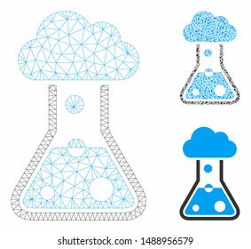 Mesh smog flask model with triangle mosaic icon. Wire frame triangular mesh of smog flask. Vector collage of triangle elements in different sizes, and color tints. Abstract flat mesh smog flask,