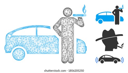 Mesh smoking taxi driver polygonal web icon vector illustration. Abstraction is based on smoking taxi driver flat icon. Triangular network forms abstract smoking taxi driver flat model.