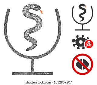 Mesh snake poison polygonal web symbol vector illustration. Carcass model is based on snake poison flat icon. Triangle network forms abstract snake poison flat model.