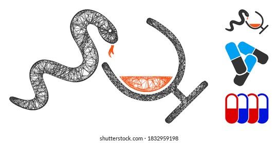 Mesh snake toxin polygonal web symbol vector illustration. Carcass model is based on snake toxin flat icon. Triangular mesh forms abstract snake toxin flat model.