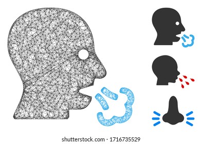 Mesh sneeze polygonal web 2d vector illustration. Model is based on sneeze flat icon. Triangle network forms abstract sneeze flat model.