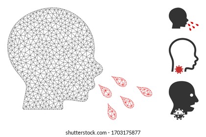 Mesh sneezing man polygonal icon vector illustration. Carcass model is based on sneezing man flat icon. Triangle network forms abstract sneezing man flat model.