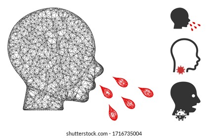 Mesh sneezing man polygonal web icon vector illustration. Carcass model is created from sneezing man flat icon. Triangle mesh forms abstract sneezing man flat carcass.