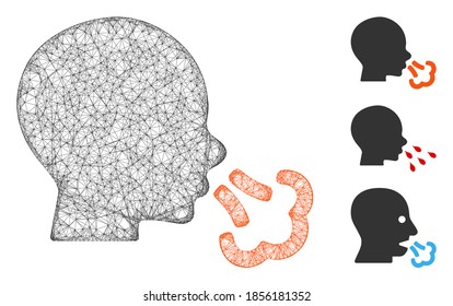 Mesh sneezing polygonal web icon vector illustration. Carcass model is based on sneezing flat icon. Triangle mesh forms abstract sneezing flat carcass.