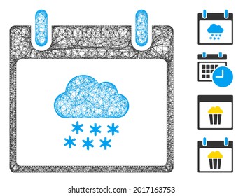 Mesh snow cloud calendar day web 2d vector illustration. Carcass model is based on snow cloud calendar day flat icon. Net forms abstract snow cloud calendar day flat model.