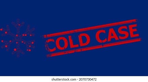 Ilustración vectorial de icono poligonal de copo de nieve de malla y huella de goma sucia de CASE FRÍA rojo. El modelo de canal se basa en un icono plano de copo de nieve, con estrellas y malla poligonal.