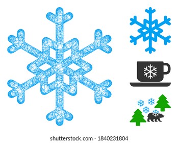 Mesh snowflake polygonal web icon vector illustration. Model is based on snowflake flat icon. Triangular mesh forms abstract snowflake flat model.