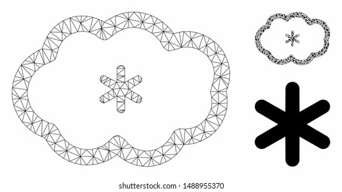 Mesh snowing model with triangle mosaic icon. Wire frame triangular mesh of snowing. Vector mosaic of triangle parts in various sizes, and color hues. Abstract 2d mesh snowing,