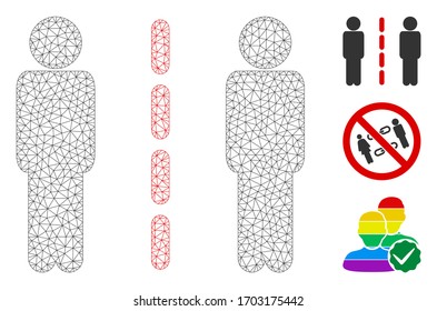 Mesh social isolation polygonal icon vector illustration. Carcass model is based on social isolation flat icon. Triangle network forms abstract social isolation flat model.