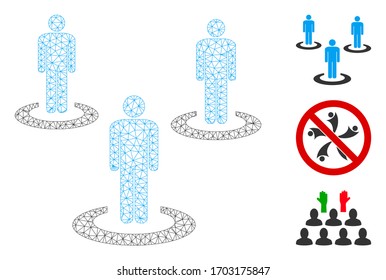 Mesh social isolation polygonal icon vector illustration. Carcass model is based on social isolation flat icon. Triangle network forms abstract social isolation flat carcass.