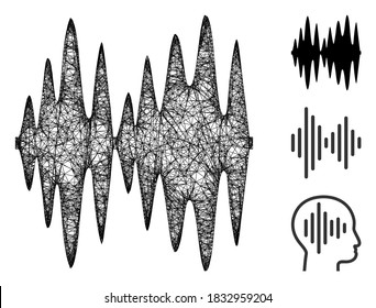 Mesh sound signal polygonal web 2d vector illustration. Carcass model is based on sound signal flat icon. Triangular network forms abstract sound signal flat model.