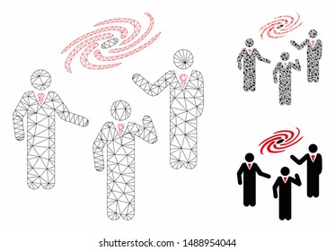 Mesh space chat model with triangle mosaic icon. Wire frame triangular mesh of space chat. Vector mosaic of triangle parts in different sizes, and color shades. Abstract flat mesh space chat,