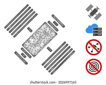 Websymbol der Mesh Space Station, Vektorgrafik. Das Modell basiert auf dem flachen Symbol der Raumstation. Netzwerk-Formulare abstraktes Modell einer Raumstation.