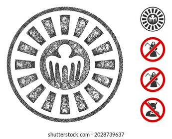 Mesh spectre casino roulette web 2d vector illustration. Carcass model is based on spectre casino roulette flat icon. Network forms abstract spectre casino roulette flat carcass.