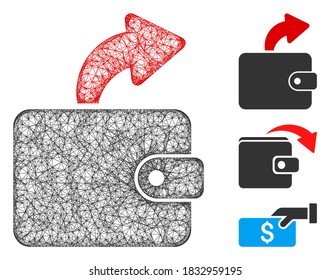 Mesh verbringt Geld polygonal Web 2d Vektorgrafik. Carcass-Modell basiert auf Geld verbringen flach Symbol. Dreiecksnetz-Formulare abstrakt Geld verbringen flach Modell.