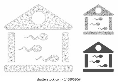 Mesh sperm bank model with triangle mosaic icon. Wire carcass polygonal mesh of sperm bank. Vector mosaic of triangles in different sizes, and color tinges. Abstract flat mesh sperm bank,