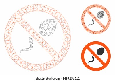 Mesh spermicide model with triangle mosaic icon. Wire carcass triangular mesh of spermicide. Vector collage of triangle parts in variable sizes, and color shades. Abstract flat mesh spermicide,