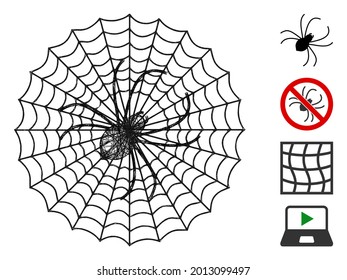 Mesh spider net web icon vector illustration. Carcass model is based on spider net flat icon. Mesh forms abstract spider net flat model. Wire frame flat line network isolated on a white background.
