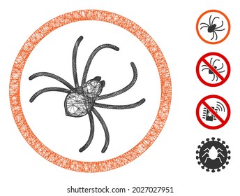 Mesh spider web 2d vector illustration. Model is based on spider flat icon. Network forms abstract spider flat carcass. Wire frame flat web network isolated on a white background.