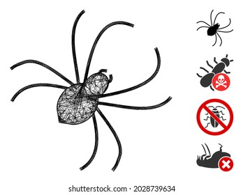 Mesh spider web icon vector illustration. Carcass model is based on spider flat icon. Mesh forms abstract spider flat model. Wire frame 2D web network isolated on a white background.