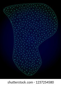 Mesh spot polygonal illustration. Abstract mesh lines, triangles and points on dark background with spot. Wire frame 2D polygonal line network in vector format on a dark blue background.