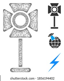 Ilustración vectorial de icono web poligonal de foco de malla. El modelo se basa en el icono plano de cremallera de foco. La malla triangular forma la carcasa plana de la cremallera de foco abstracto.