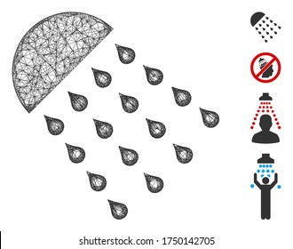 Mesh spray stream web icon vector illustration. Model is based on spray stream flat icon. Mesh forms abstract spray stream flat model. Wire frame flat web network isolated on a white background.