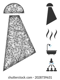 Mesh spray web icon vector illustration. Model is based on spray flat icon. Mesh forms abstract spray flat model. wireframe flat line network isolated on a white background. Bonus icons are added.