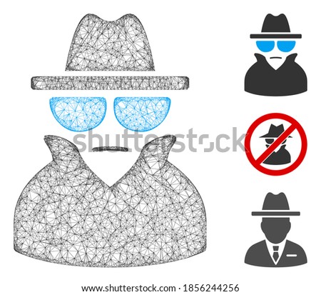 Mesh spy polygonal web 2d vector illustration. Carcass model is based on spy flat icon. Triangle mesh forms abstract spy flat model. wireframe 2D polygonal web network isolated on a white background.