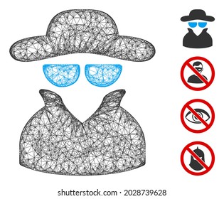 Mesh spy web icon vector illustration. Carcass model is based on spy flat icon. Mesh forms abstract spy flat model. wireframe 2D line network isolated on a white background.