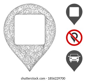 Mesh square hole map marker polygonal web icon vector illustration. Carcass model is based on square hole map marker flat icon. Triangular mesh forms abstract square hole map marker flat carcass.