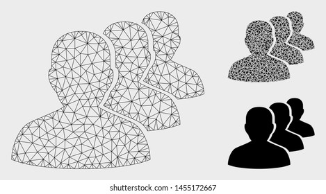 Mesh staff model with triangle mosaic icon. Wire frame polygonal network of staff. Vector mosaic of triangle elements in various sizes, and color hues. Abstract flat mesh staff, built from triangles.
