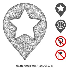 Mesh star map marker web symbol vector illustration. Model is based on star map marker flat icon. Network forms abstract star map marker flat model.