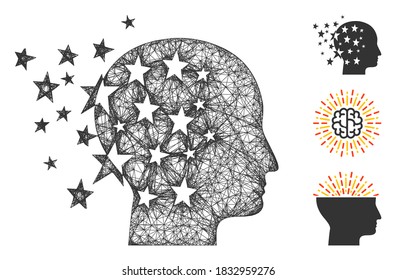 Mesh star mind polygonal web icon vector illustration. Abstraction is based on star mind flat icon. Triangular network forms abstract star mind flat carcass.