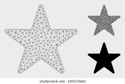 Mesh star model with triangle mosaic icon. Wire frame triangular mesh of star. Vector collage of triangles in different sizes, and color hues. Abstract flat mesh star, designed with triangular grid.