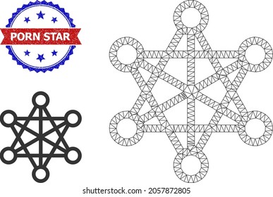 Mesh star network frame illustration, and bicolor textured Porn Star watermark. Polygonal wireframe illustration is designed with star network pictogram.