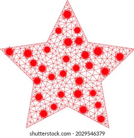 Mesh star polygonal icon vector illustration, with infectious items. Model is based on star flat icon, with infection nodes and triangle mesh. Triangular mesh forms abstract star flat model.