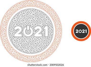 Mesh start 2021 round button model icon. Wire frame polygonal mesh of vector start 2021 round button isolated on a white background. Abstract 2d mesh created from polygonal grid and points.