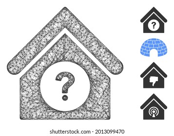 Mesh status building web icon vector illustration. Model is based on status building flat icon. Network forms abstract status building flat model.