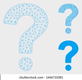 Mesh status model with triangle mosaic icon. Wire frame triangular mesh of status. Vector mosaic of triangle elements in different sizes, and color tinges. Abstract flat mesh status,