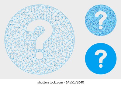 Mesh status model with triangle mosaic icon. Wire carcass polygonal network of status. Vector mosaic of triangle elements in various sizes, and color shades. Abstract flat mesh status,