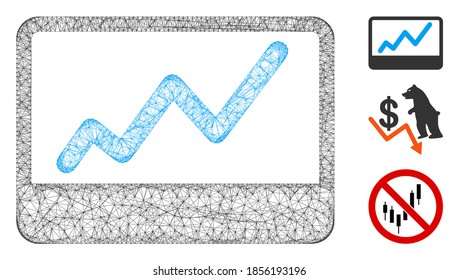 Mesh stock market chart polygonal web icon vector illustration. Model is based on stock market chart flat icon. Triangular network forms abstract stock market chart flat model.