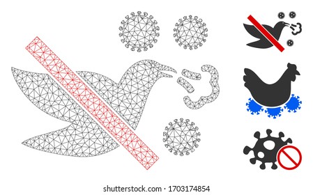 Mesh stop bird flu polygonal icon vector illustration. Carcass model is created from stop bird flu flat icon. Triangle network forms abstract stop bird flu flat carcass.