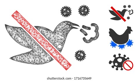 Mesh stop bird flu polygonal web icon vector illustration. Carcass model is based on stop bird flu flat icon. Triangle network forms abstract stop bird flu flat carcass.