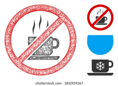 Mesh stop coffee polygonal web symbol vector illustration. Carcass model is based on stop coffee flat icon. Triangular mesh forms abstract stop coffee flat carcass.