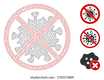 Mesh Stopp Coronavirus Polygonal 2d Vektorillustration Illustration. Das Carcass-Modell basiert auf Stopp-Coronavirus-Flachsymbol. Das Triangle-Netz bildet abstraktes Stopp-Coronavirus-Flachkarras.
