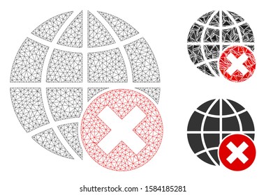 Mesh stop globalization model with triangle mosaic icon. Wire frame triangular network of stop globalization. Vector mosaic of triangle elements in various sizes, and color shades.