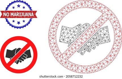La malla deja de apretar la ilustración de la canal y la marca de agua bicolor sin marihuana. Símbolo de la canal de malla diseñado con pictograma del apretón de manos de parada.
